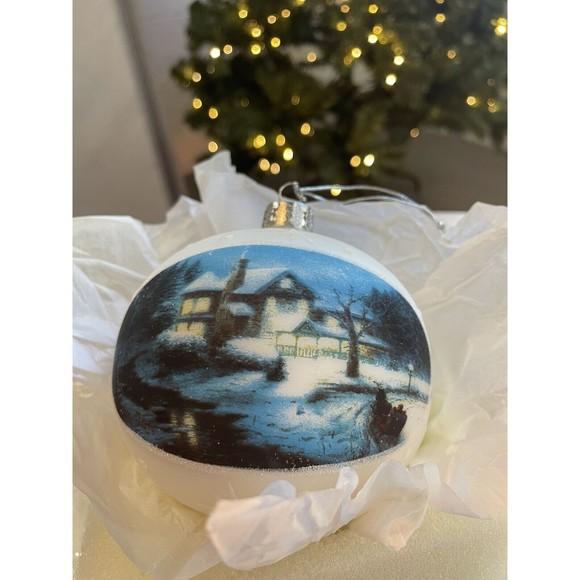 Christmas Ornament Thomas Kinkade Moonlit Sleigh Ride Large Glass 2004 with Box - Picture 6 of 13